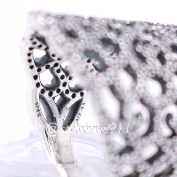 Vintage Authentic Pandora Silver Shimmering Lace Ring - 190907CZ - Picture 6 of 14
